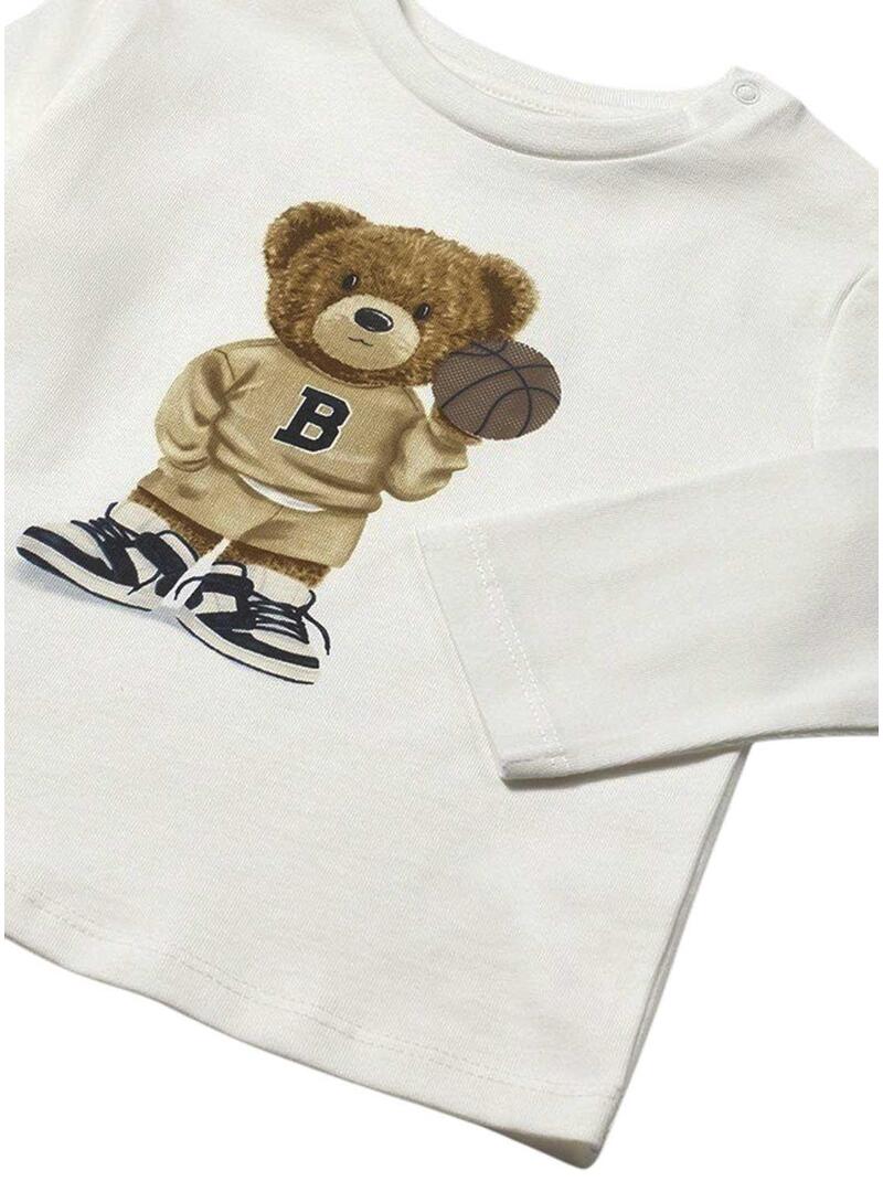 Maglietta Mayoral orso a maniche lunghe bianca per bambini