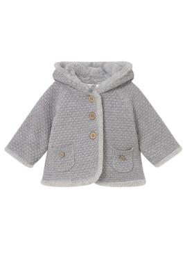 Giacca Mayoral in tricot con pelliccia grigia per bambini.