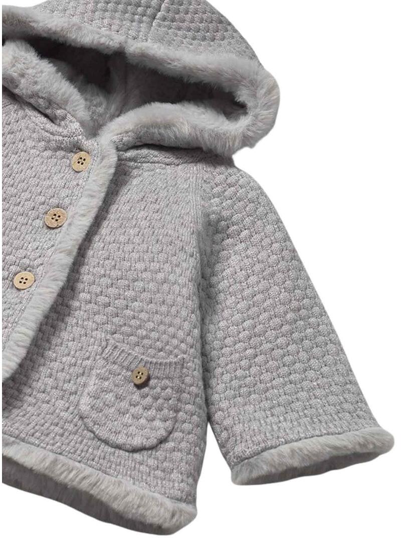 Giacca Mayoral in tricot con pelliccia grigia per bambini.