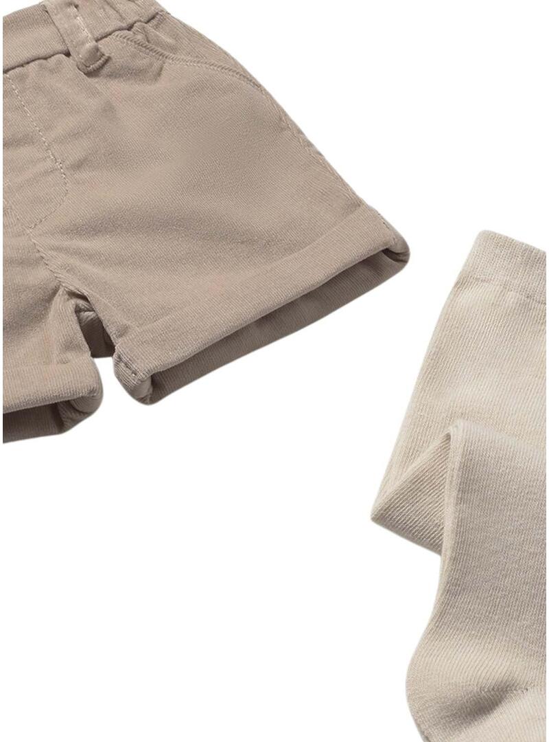 Set Mayoral 3 pezzi bermuda beige per bambini.