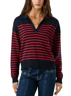 Maglia Pepe Jeans Carlina blu e rossa per donna