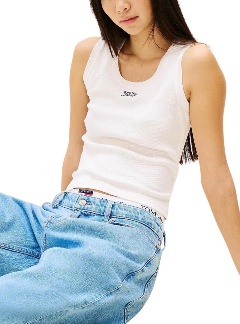 Maglietta Tommy Jeans Slim Script bianca per donna