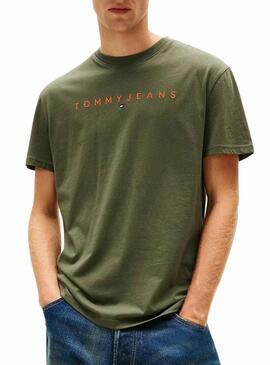 Maglietta Tommy Jeans Linear Logo verde per uomo