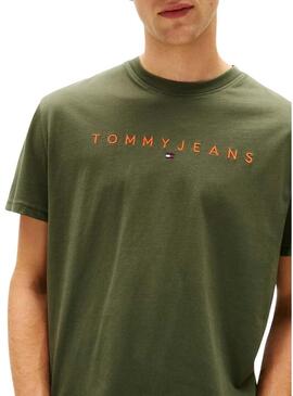 Maglietta Tommy Jeans Linear Logo verde per uomo