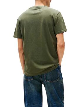 Maglietta Tommy Jeans Linear Logo verde per uomo