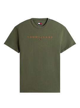 Maglietta Tommy Jeans Linear Logo verde per uomo