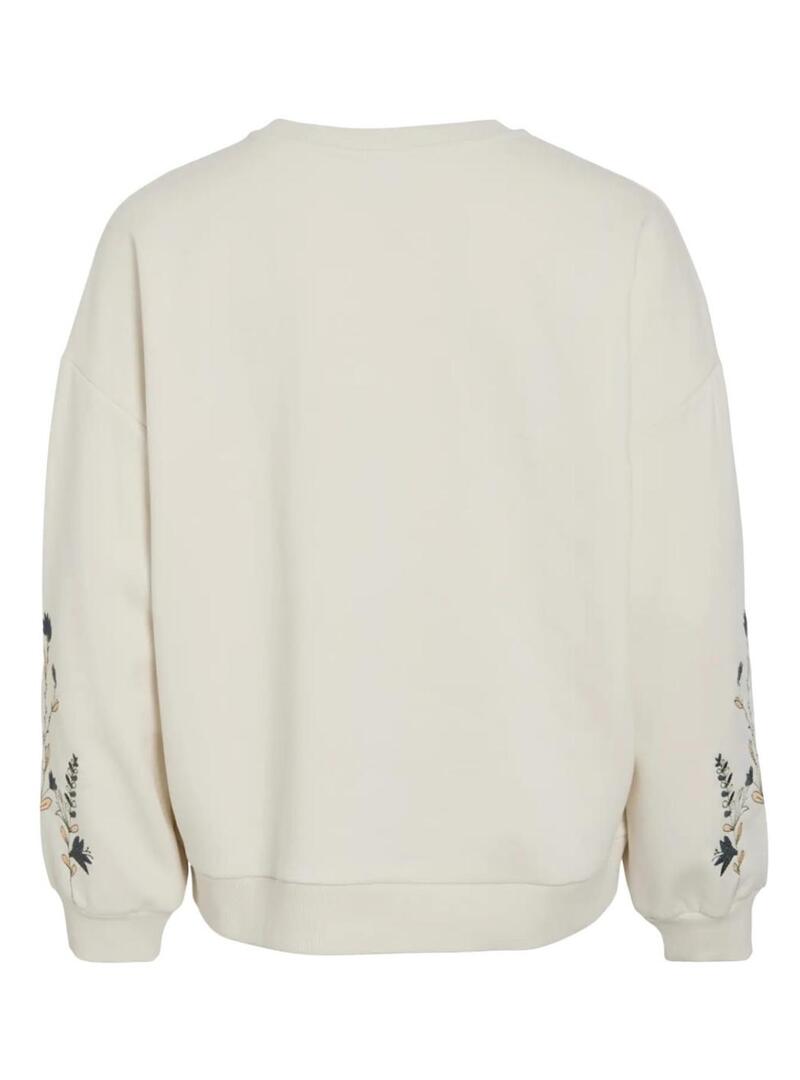 Felpa Vila Viminna beige con ricamo floreale per donna.