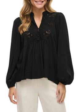 Blusa Vila Vityra in pizzo nero per donna