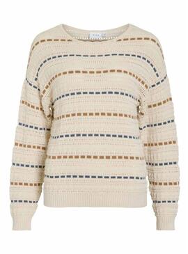 Maglia a righe beige Vila Vimarian per donna.