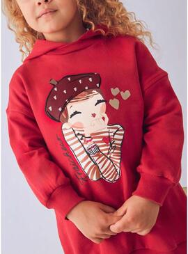 Abito Mayoral in pile con cappuccio rosso per bambina