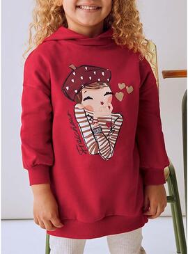 Abito Mayoral in pile con cappuccio rosso per bambina