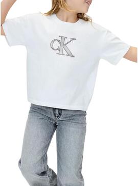 Maglietta Calvin Klein Festive logo bianca bambina