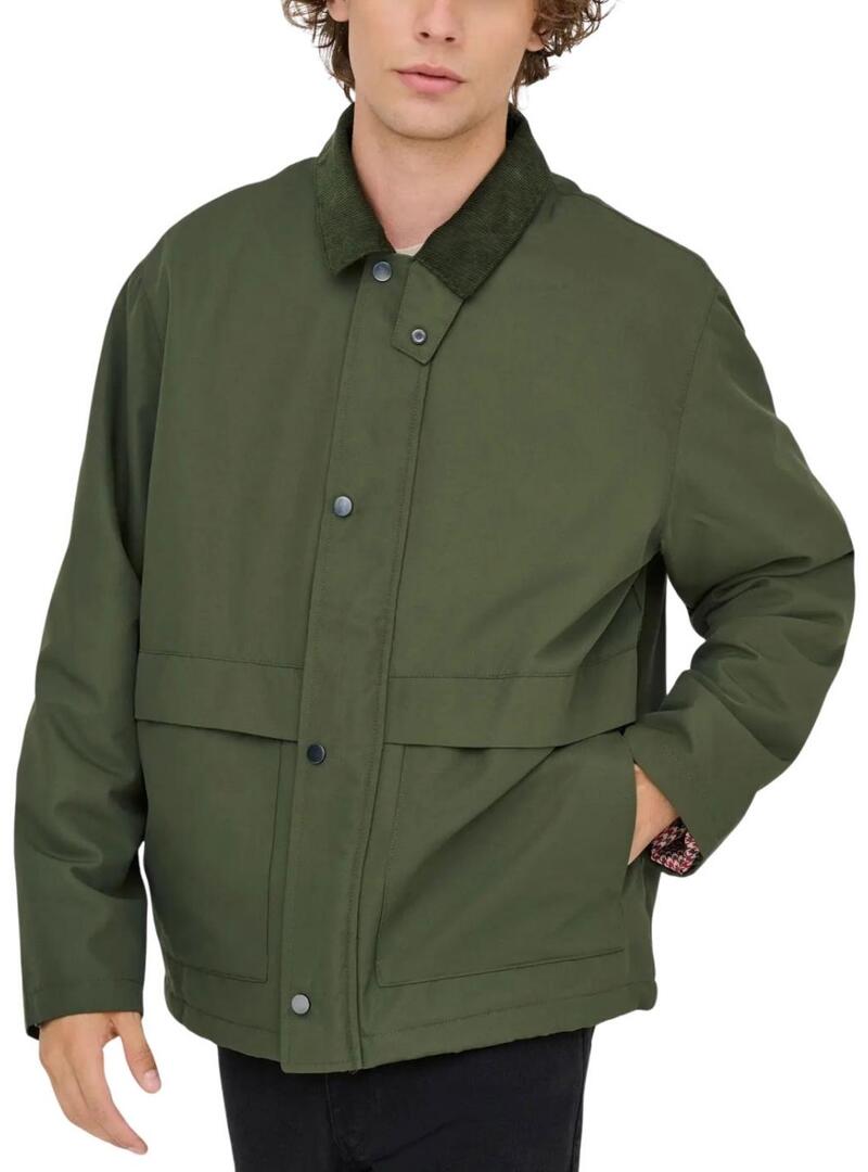 Cappotto verde Only and Sons Kosmo per uomo