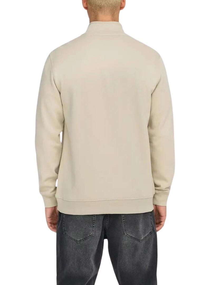 Felpa Only and Sons Curated Zip beige per uomo
