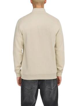 Felpa Only and Sons Curated Zip beige per uomo