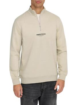 Felpa Only and Sons Curated Zip beige per uomo
