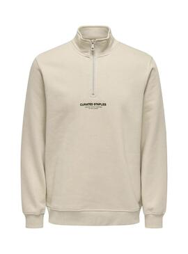 Felpa Only and Sons Curated Zip beige per uomo