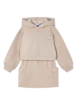 Set Mayoral felpa e gonna cargo beige bambina