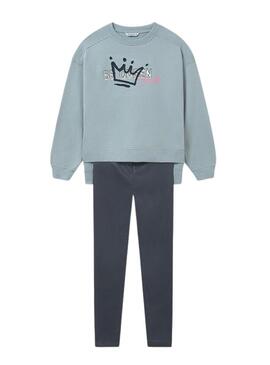 Set Mayoral leggings in ecopelle e felpa blu per bambina.