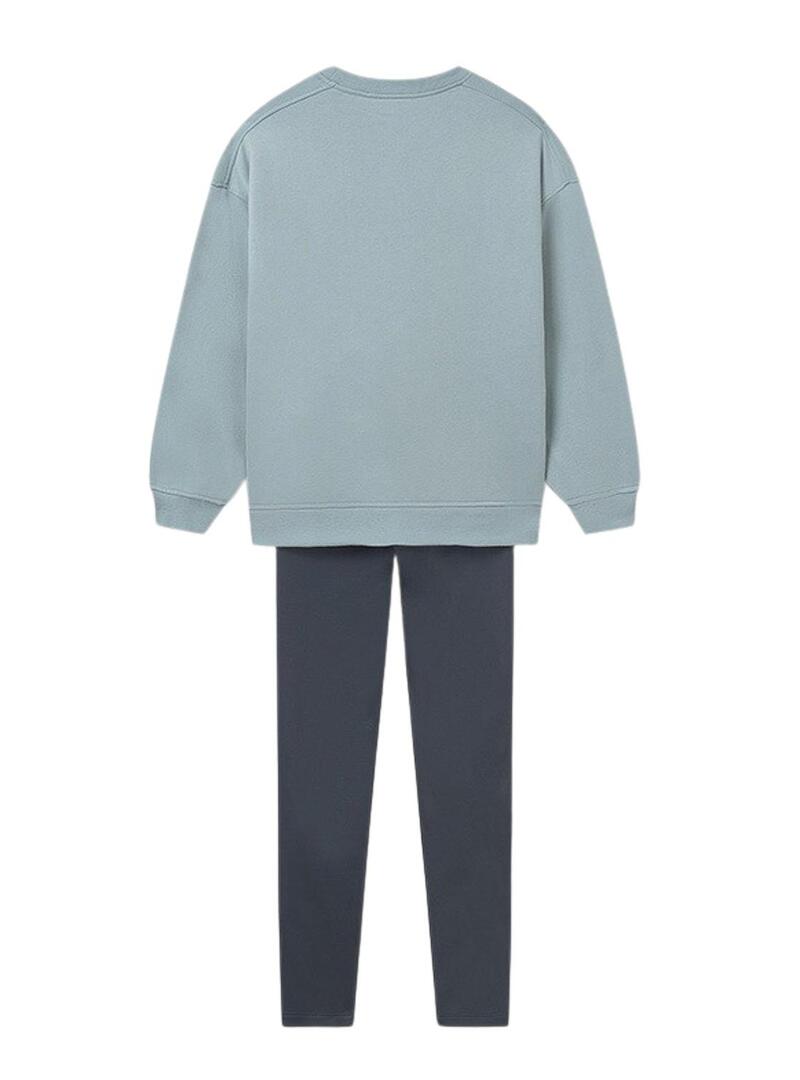 Set Mayoral leggings in ecopelle e felpa blu per bambina.