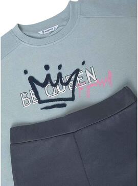Set Mayoral leggings in ecopelle e felpa blu per bambina.