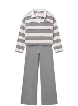 Set Mayoral pantaloni e polo a righe grigie per bambina.