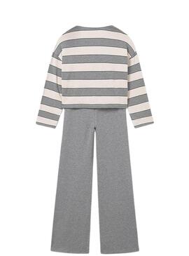 Set Mayoral pantaloni e polo a righe grigie per bambina.