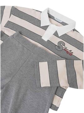 Set Mayoral pantaloni e polo a righe grigie per bambina.