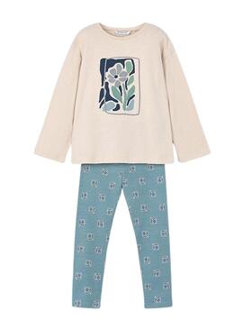 Set Mayoral leggings blu e maglietta per bambina.