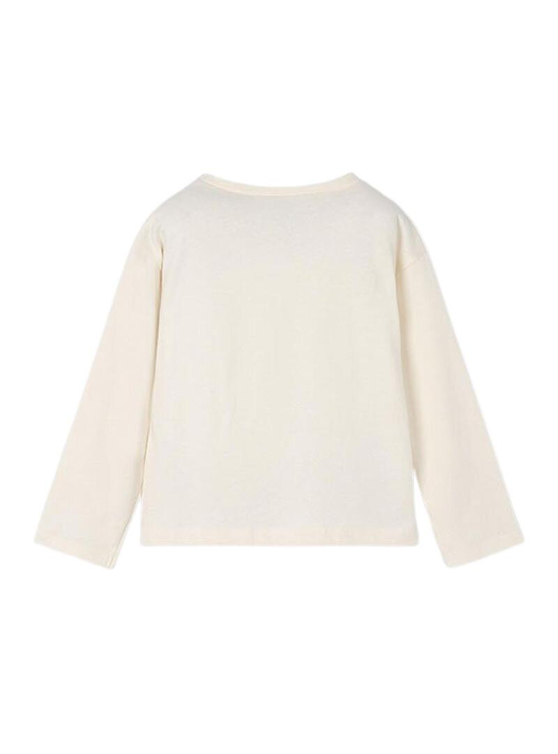 Maglietta Mayoral con taschino all'uncinetto per bambina beige.