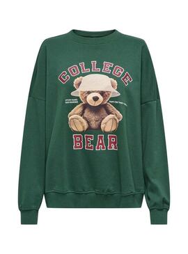 Felpa Only Bila Bear verde per donna