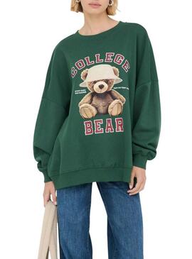 Felpa Only Bila Bear verde per donna
