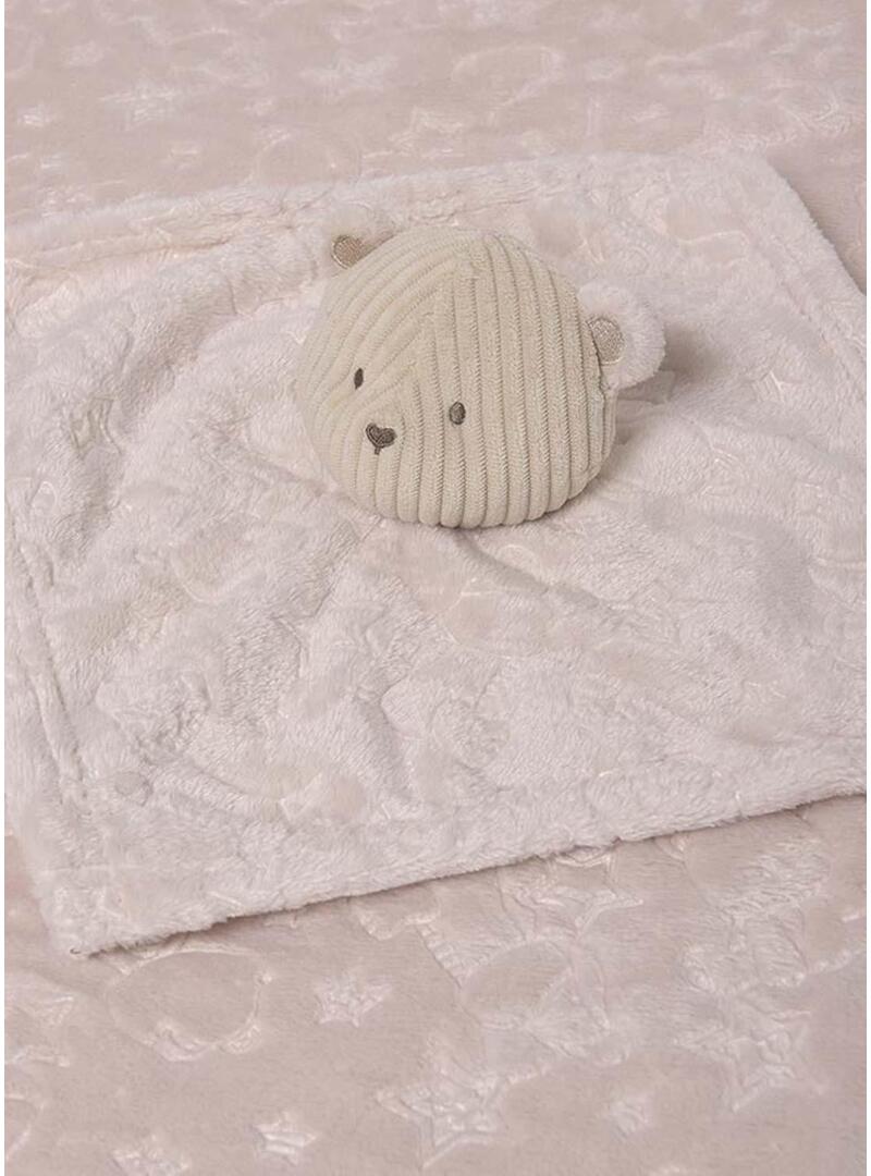 Set Mayoral in coperta e passegino beige per neonato.