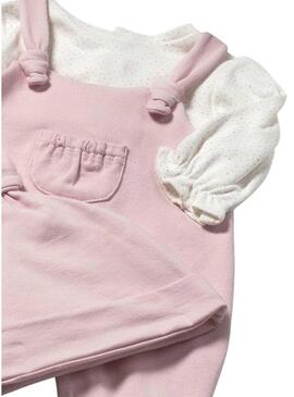 Tuta da lavoro per neonato con pettorina e cappello in pile rosa