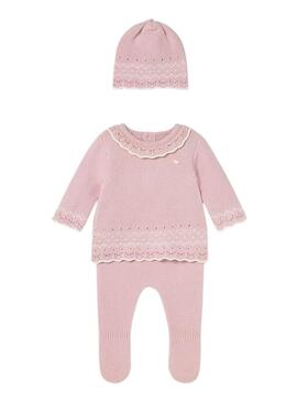 Set Mayoral 3 pezzi in maglia rosa per bambini.