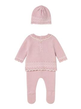Set Mayoral 3 pezzi in maglia rosa per bambini.