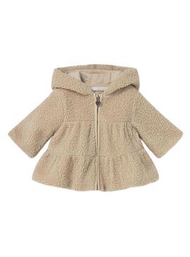 Giacca Mayoral in pelliccia con cappuccio beige per bambini.