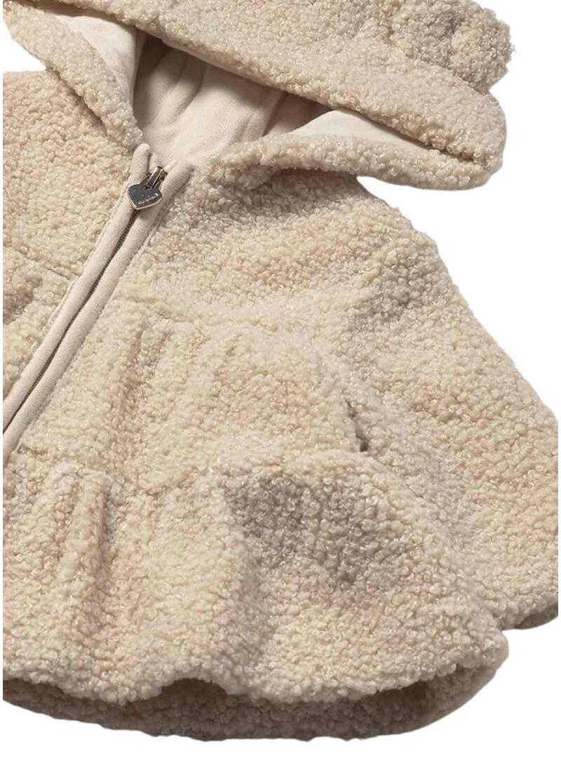 Giacca Mayoral in pelliccia con cappuccio beige per bambini.