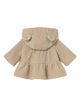 Giacca Mayoral in pelliccia con cappuccio beige per bambini.