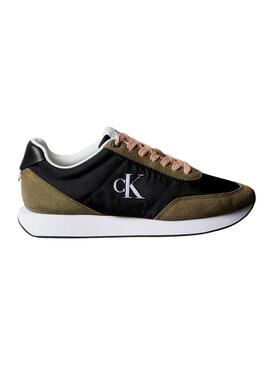 Sneakers Calvin Klein Jeans Retro Runner nere e verdi per donna.