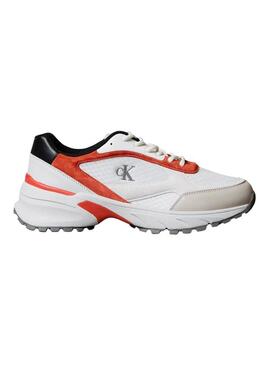 Sneakers Calvin Klein Jeans Hike Runner bianche e arancioni per uomo.