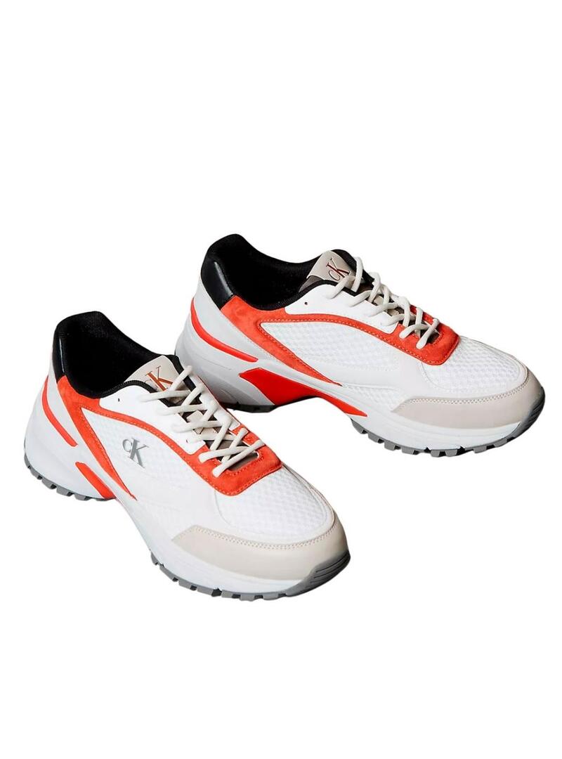 Sneakers Calvin Klein Jeans Hike Runner bianche e arancioni per uomo.