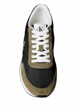 Sneakers Calvin Klein Jeans Retro Runner nere e verdi per uomo.