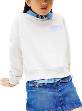 Felpa Tommy Hilfiger con logo Varsity grigia per bambina