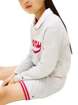 Gonna Tommy Hilfiger Varsity grigia in maglia per bambina