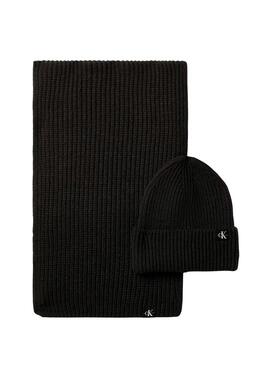 Cuffia e sciarpa Calvin Klein nera per bambini