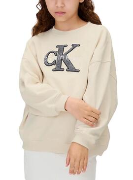 Felpa Calvin Klein con monogramma beige per bambina