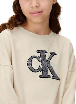 Felpa Calvin Klein con monogramma beige per bambina
