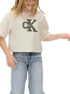Maglietta Calvin Klein Towling Monologo Beige ragazza