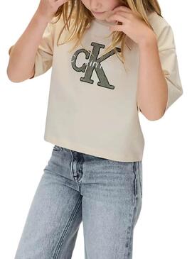 Maglietta Calvin Klein Towling Monologo Beige ragazza